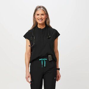Figs Oversized Scrub Top in Black - Small